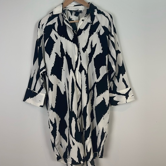 Monki mini shirt dress in black and cream print - Picture 4 of 12